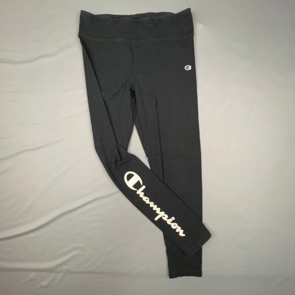 Champion Girls Black Script Logo Leggings Youth Large Athleisure - Picture 3 of 6